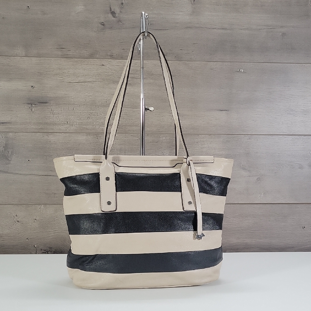 Radley London Striped Black and Cream Leather Tote Bag